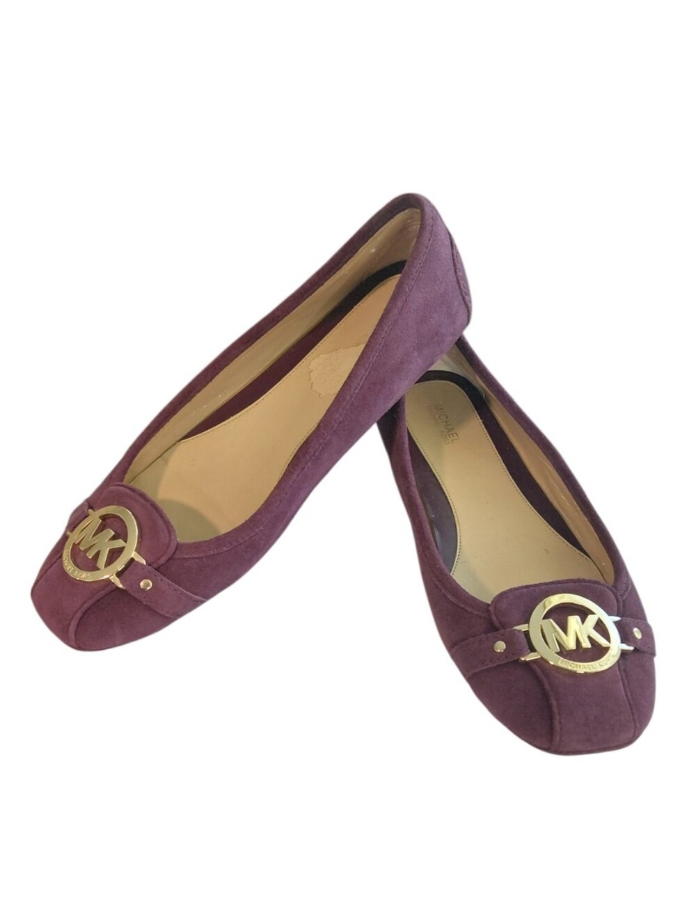 Michael Kors Burgundy Plum Suede MK Logo Ballet Flats Size 9.5